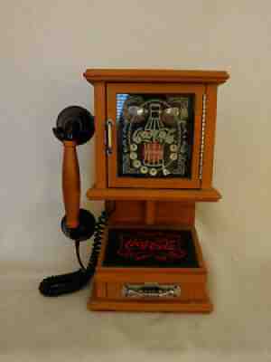 COCA-COLA Nostalgic Wall Hanging Push Phone Retro Telephone Vintage Wooden