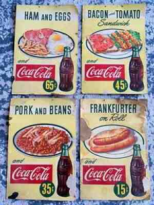 VINTAGE COKE Coca-Cola Cardboard Menu Diner Sign 1951 Ham Eggs Bacon Frankfurter