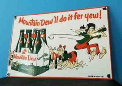 VINTAGE MOUNTAIN DEW PORCELAIN GAS COCA COLA DRINK BEVERAGE BOTTLES SERVICE SIGN