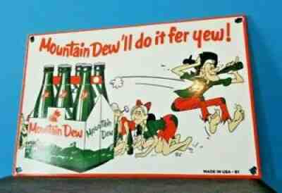 VINTAGE MOUNTAIN DEW PORCELAIN GAS COCA COLA DRINK BEVERAGE BOTTLES SERVICE SIGN