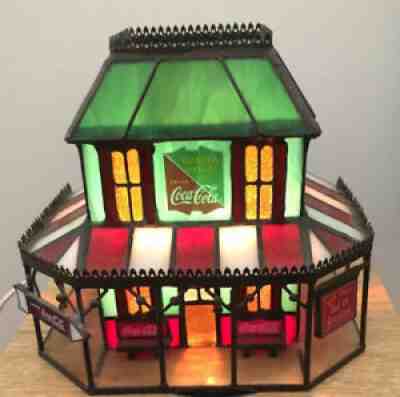 The Coca Cola Stained Glass VICTORIAN HOTEL 1997 Lighted House Franklin Mint