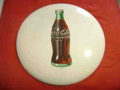VINTAGE 24" WHITE COCA COLA ROUND BUTTON SIGN, DATED 4-5