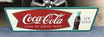 NOS Original Coca Cola Bottle Fishtail Tin Sign 17-1/2â?X 53-1/2â? Not Porcelain