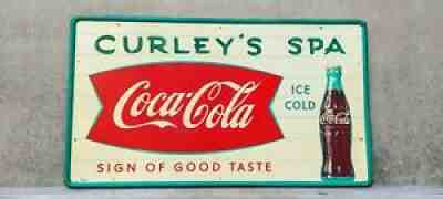 Vintage 1950s Fishtail Coca Cola Coke Soda Fountain Advertising Sign (55x31)