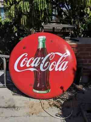 VINTAGE ADVERTISING PORCELAIN COCA COLA COKE BUTTON SIGN 48"
