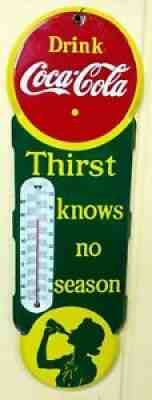 Original Porcelain "Drink Coca Cola Thirst knows no season" 1940s Thermometer