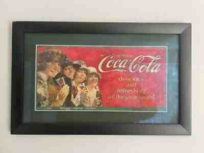 c.1923 Coca Cola "HOLY GRAIL RARE" Original Cardboard Trolley Sign- Framed