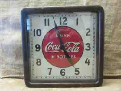 Vintage 1939 Electric Coca-Cola Clock Sign > Wood Metal Glass Antique Coke 10028