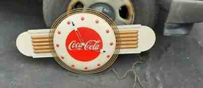VTG 1940s Art Deco Coca-Cola Promo Clock Sign Metal, Wood, Masonite HUGE 18"X36"