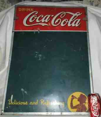ANTIQUE 1941 USA COCA COLA LADY BOTTLE MENU FOOD BOARD TIN SIGN NOT PORCELAIN US