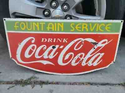 Vintage Coca- Cola Fountain Service Porcelain Sign (Scarce) 1940's
