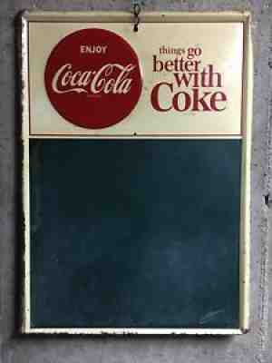 Things Go Better With Coke Coca-Cola Button Sign Vtg Chalkboard