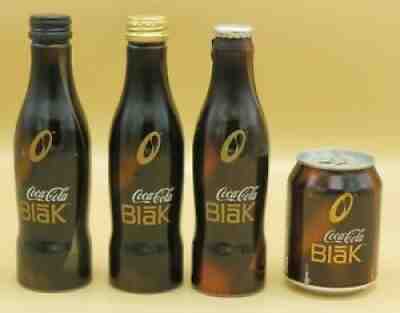 3 Coca-Cola BLAK aluminium TEST bottles + 1 Coca-Cola BLAK 250ml can 2005 France