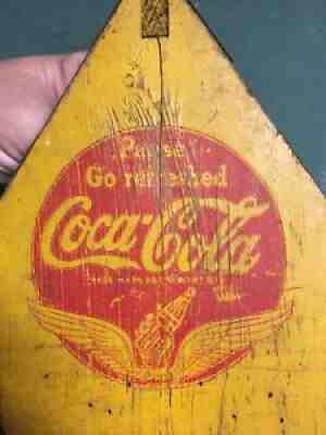 WWII Yellow Coca Cola 6 Pack Wood Carrier Crate War Wings Red Handle 1940s