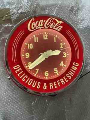 VINTAGE 1950'S ORIGINAL ROUND COCA-COLA NEON LIGHT UP CLOCK "