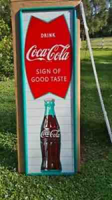 Vintage Coca Cola Fishtail Sign Soda Pop Gas Station 54" Metal Rare mca 1159
