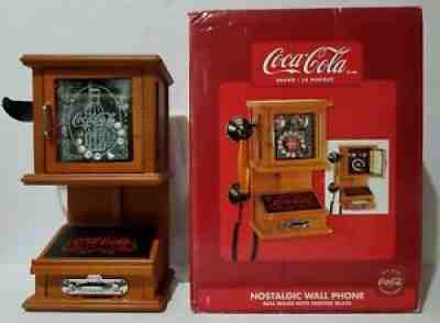 NEW RARE COCA-COLA NOSTALGIC Wall phone real wood frosted glass Hanging Retro