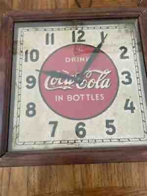 VINTAGE 1930s Rustic COCA-COLA ADVERTISING Selecto Wood Clock Working Repaired