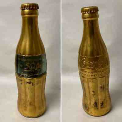 VINTAGE COCA COLA 50TH ANNIVERSARY COKE BOTTLE GOLD DIPPED 1899-1949 JIM JENKINS