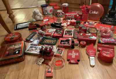 Huge Coca Cola Collectible Lot Stapler Tins Ornaments Trivets Shorts Over 50 Pcs