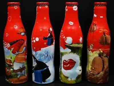 *X HTF! Full Happiness Factory Aluminum Coca Cola 4 Bottle Set Alu Coke Benelux