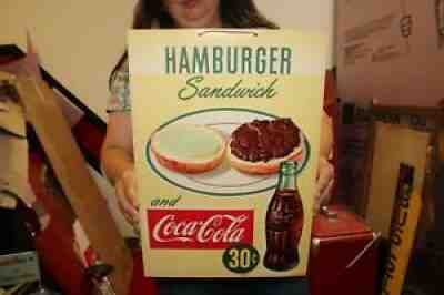 Vintage 1951 Coca Cola & Hamburger Sandwich Restaurant Soda Pop 16" Sign