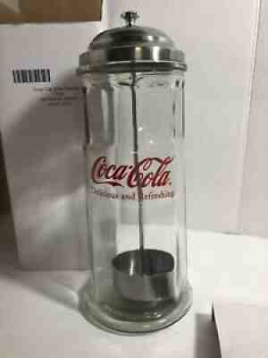Vintage Coca Cola Straw Dispenser Glass Holder Jar Coke Bottle Soda Drink Diner