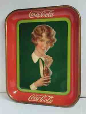1927 COCA COLA TRAY ANTQ AUTHENTIC ORIG LITHOGRAPH WOMAN SIPPING COKE-13IN-(5)