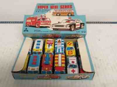 Vintage 12 Assorted Tin Litho Friction Super Mini Cars Buses Coca Cola Truck
