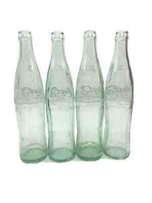LOT OF 4 VINTAGE COCA COLA SODA GREEN GLASS BOTTLES 16 OZ 1 PINT BOTTLE USA