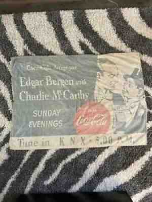 coca cola charlie McCarthy banner flag sign cloth 1940â??s CBS