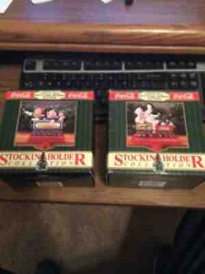 1995 Coca Cola North Pole Bottling Works Express Stocking Holders. 2 Holders