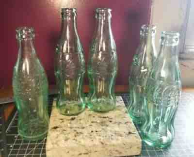 Coca-cola 1923 Hobble Skirt Christmas Coke Bottles, Set Of 4 & 1 1954 Bottle