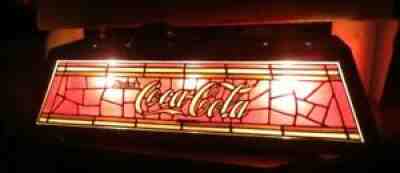 VINTAGE COCA COLA 3 LAMP FAUX TIFFANY GLASS STYLE POOL TABLE LIGHT-COKE-SIGN