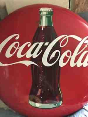 Coca-Cola Porcelain 36" Disc (Button) Sign...Drink Coca-Cola In Bottles Vintage 