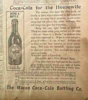 Coca-Cola June 1907 Full Page Macon GA Bottling Co Straight Sided Bottle Ad Rare