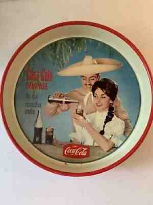 Vintage Mexican Mexico Soda Coca Cola Tray Big Bottle Charros Couple 1962