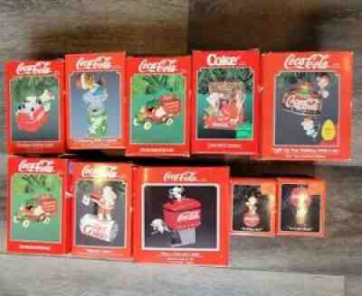 10 Vintage Coca-Cola COKE ENESCO Santa Clause/Mice/Elf Christmas Ornaments.