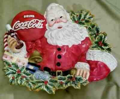 2001 COCA COLA CRACKER BARREL 3D SANTA CLAUS 12â? X 11â? CHRISTMAS PLATTER PLATE
