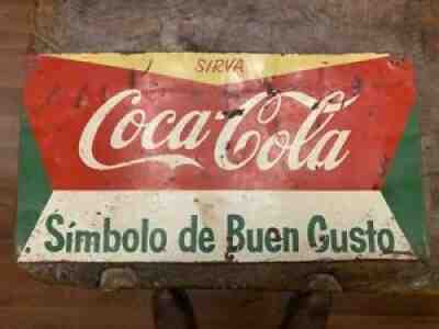 ORIGINAL 1950'S COCA COLA METAL SIGN SPANISH MEXICO MEXICAN