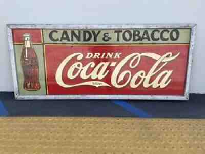 COCA COLA SUPER RARE 1935 CANDY/ TOBACCO LARGE STORE SIGN.