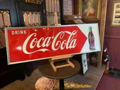 1953 Coca-Cola COKE 54" Tin Embossed Advertising Sign "Watch Video"