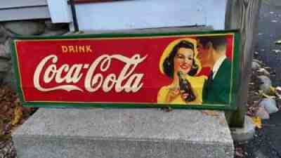 1942 Coca Cola Sign Boy & Girl Rare Blue Eyed Girl 54x18