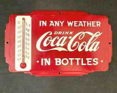 Vintage COCA-COLA IN ANY WEATHER BOTTLES THERMOMETER Rare Old Advertising Sign