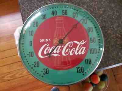 1948 Rare Coca Cola ,Green ,Red w Gold Bottle Thermometer Sign Original NOS