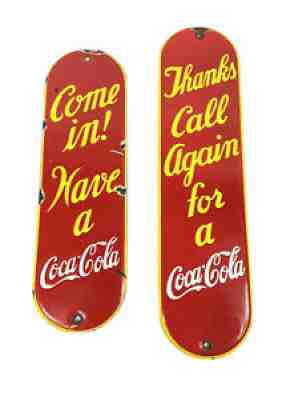 1930's Vintage Coca Cola Palm Press 100% Authentic Porcelain Sign Door Push Coke
