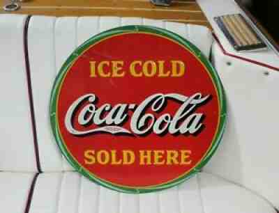 1932 Coca-Cola Soda Ad Sold Here Round Tin Target Sign 19" by American Art Works