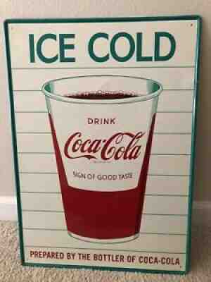 ORIGINAL COCA-COLA ICE COLD CUP SIGN OF GOOD TASTE TIN SIGN-RARE