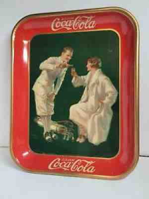1926 COCA COLA TRAY ANTQ AUTHENTIC ORIG LITHOGRAPH GOLFERS FRED MIZEN-13IN-(14)