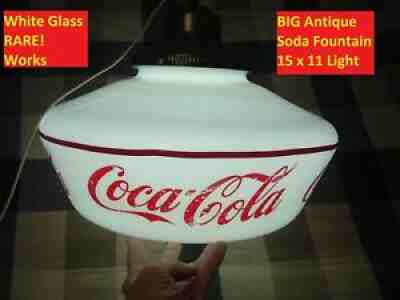 Antique Coca Cola Soda Fountain Diner Coke Advertising Glass Shade & Light RARE